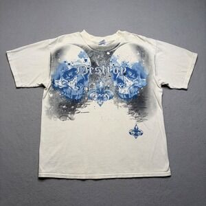 Yazbek Graphic T-Shirt Mens L White Destroy Skull Fleur De Lis Y2K Streetwear